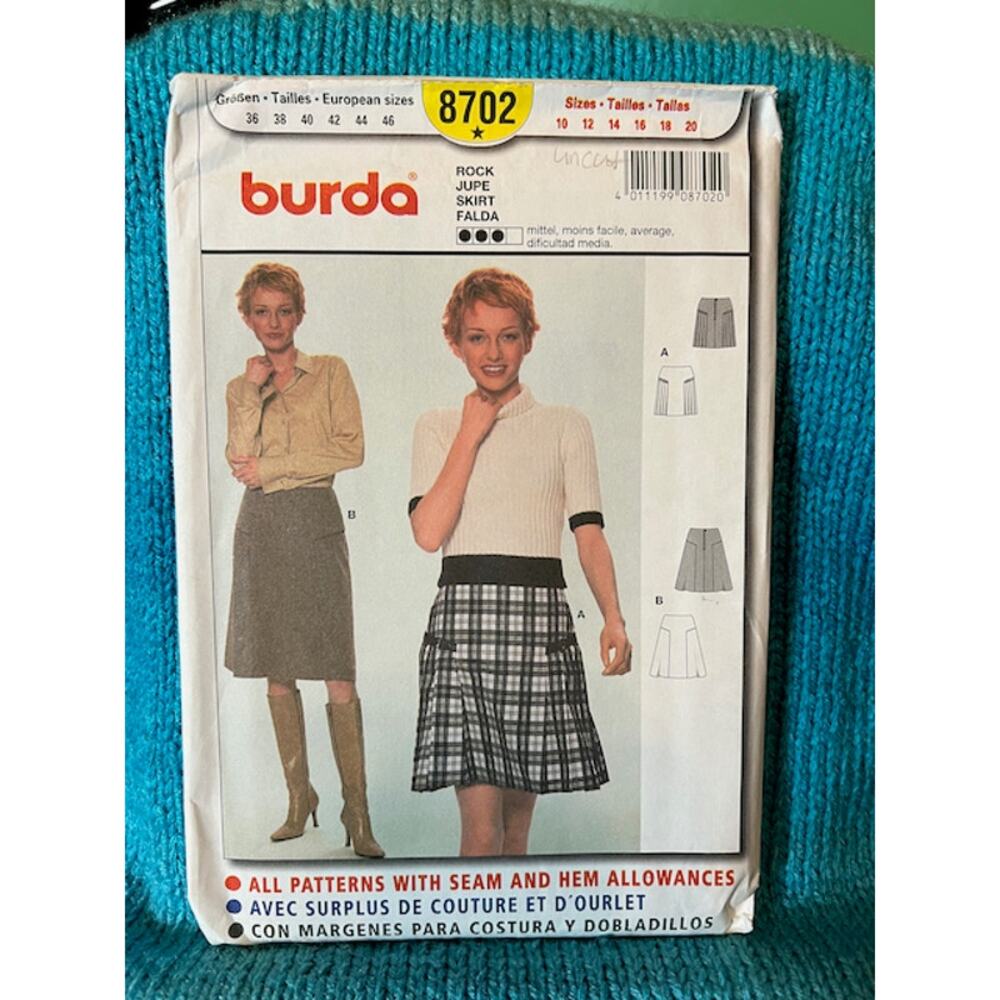 Burda 8702 sewing pattern womens A line skirt gored pleated